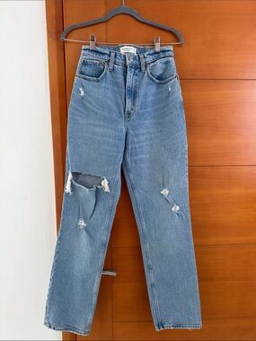 Abercrombie & Fitch Light Blue Distressed Straight-Leg Jeans